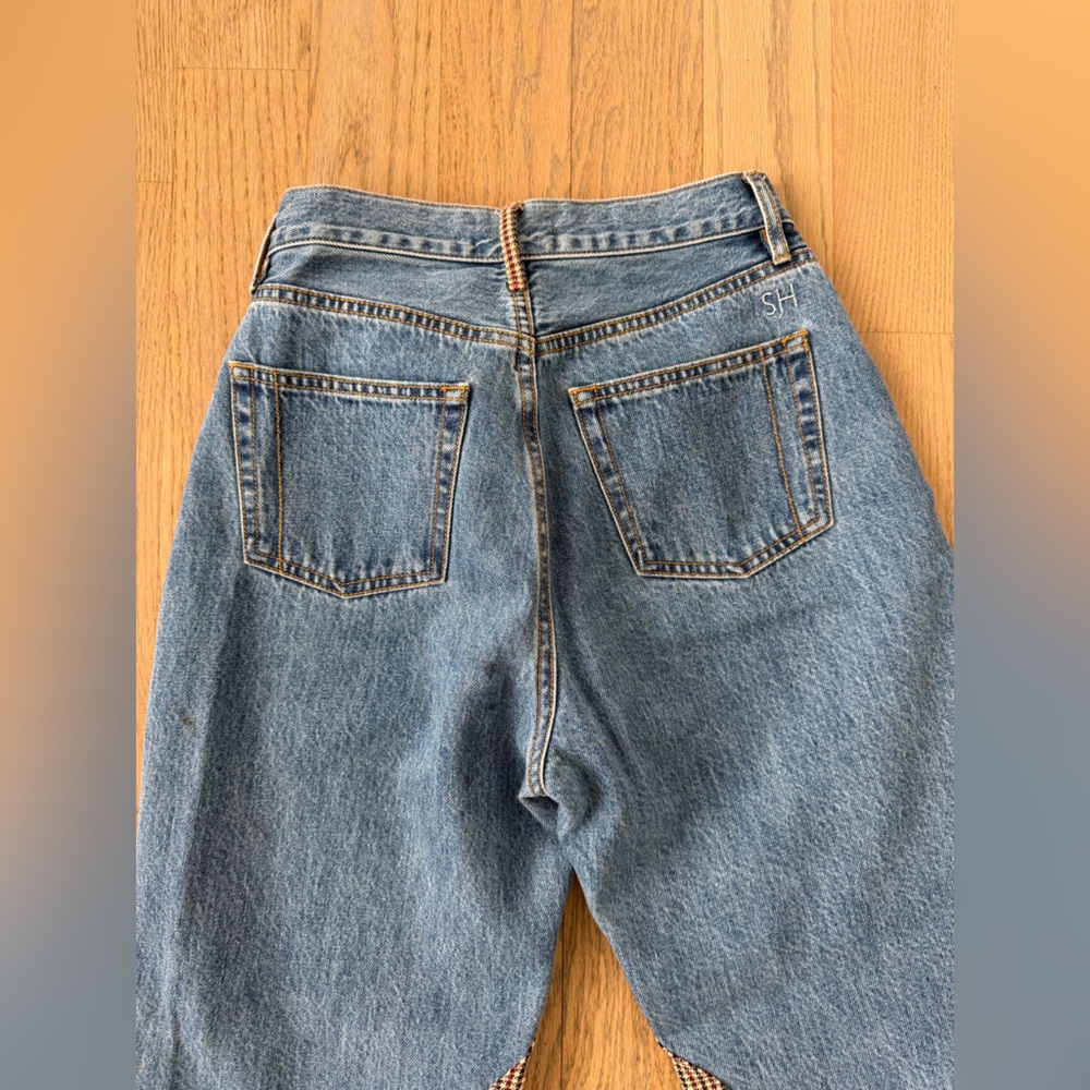 Still Here Classic Blue Straight Leg Jeans with Brown Plaid Detail size 26 - Picture 4 of 5